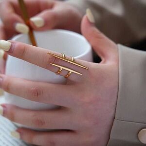 Veloura Gold Double Bar Open Ring | Minimalist Statement Adjustable Ring